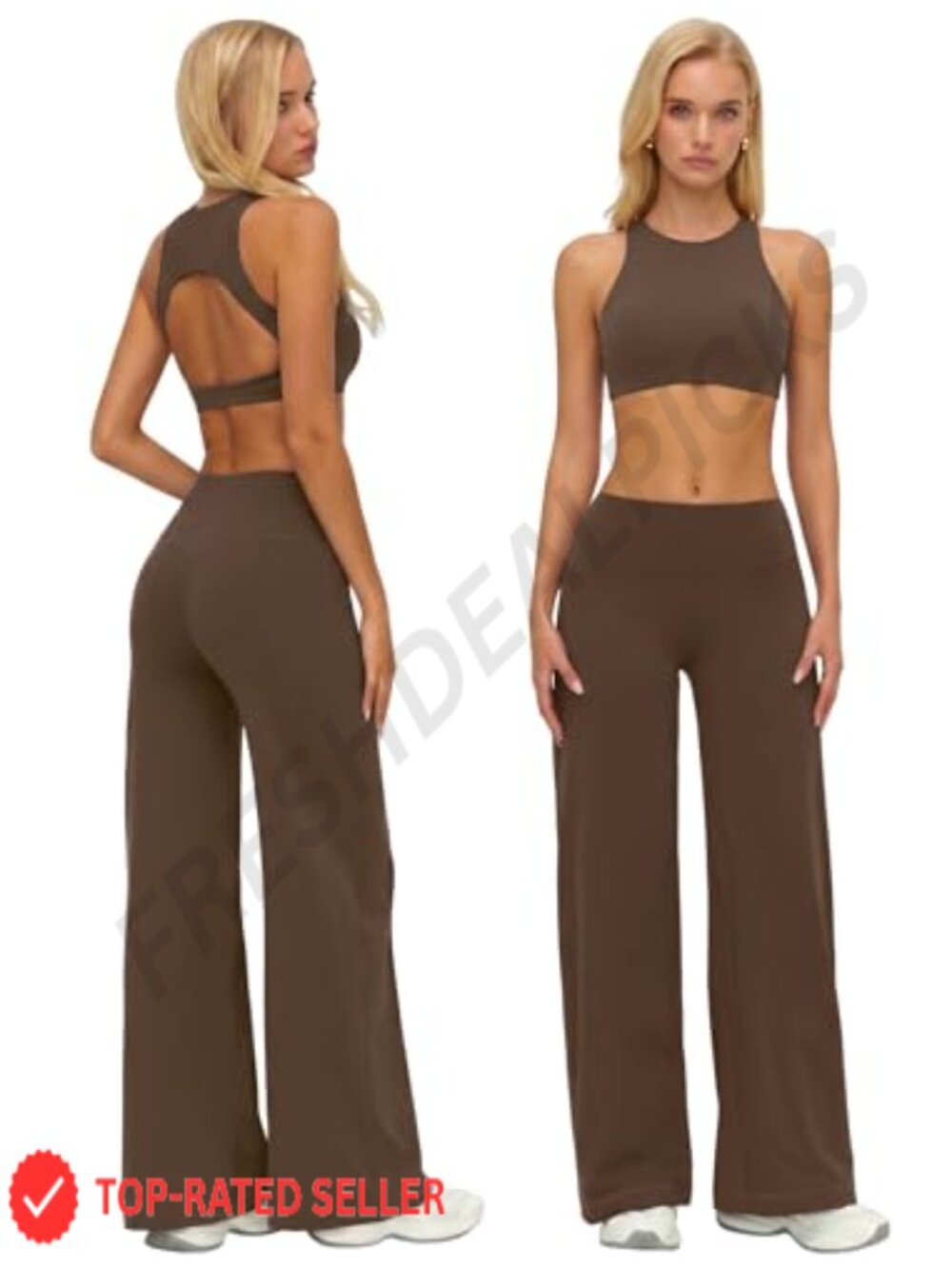 2 Piece Workout Set High Neck Sports Bra Wide Leg Leggings Yoga Pilates